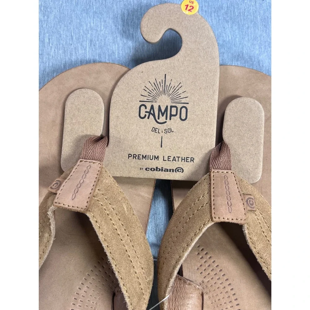 Cobian Lazo Campo Del Sol Mens Tan Premium Leather Flip Flop Sandals Size 12 NEW